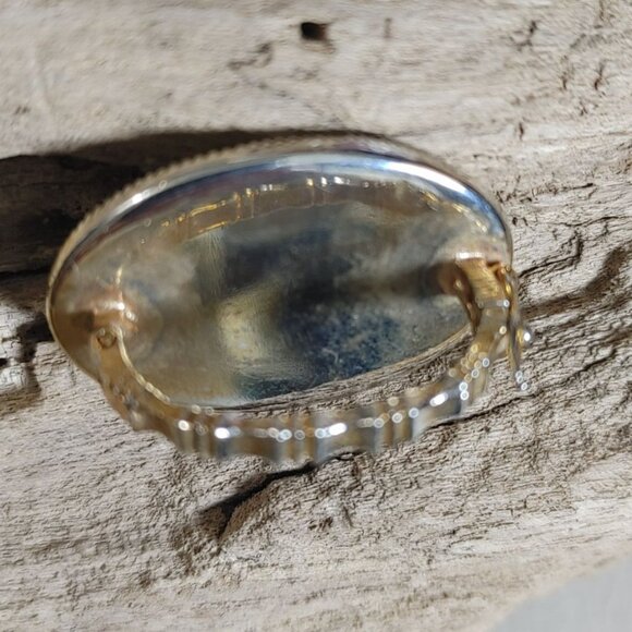 Oval Mother Pearl Scarf Clip Pony Tail  Hair Cover Vintage Secure Hinge Closure - Picture 9 of 16